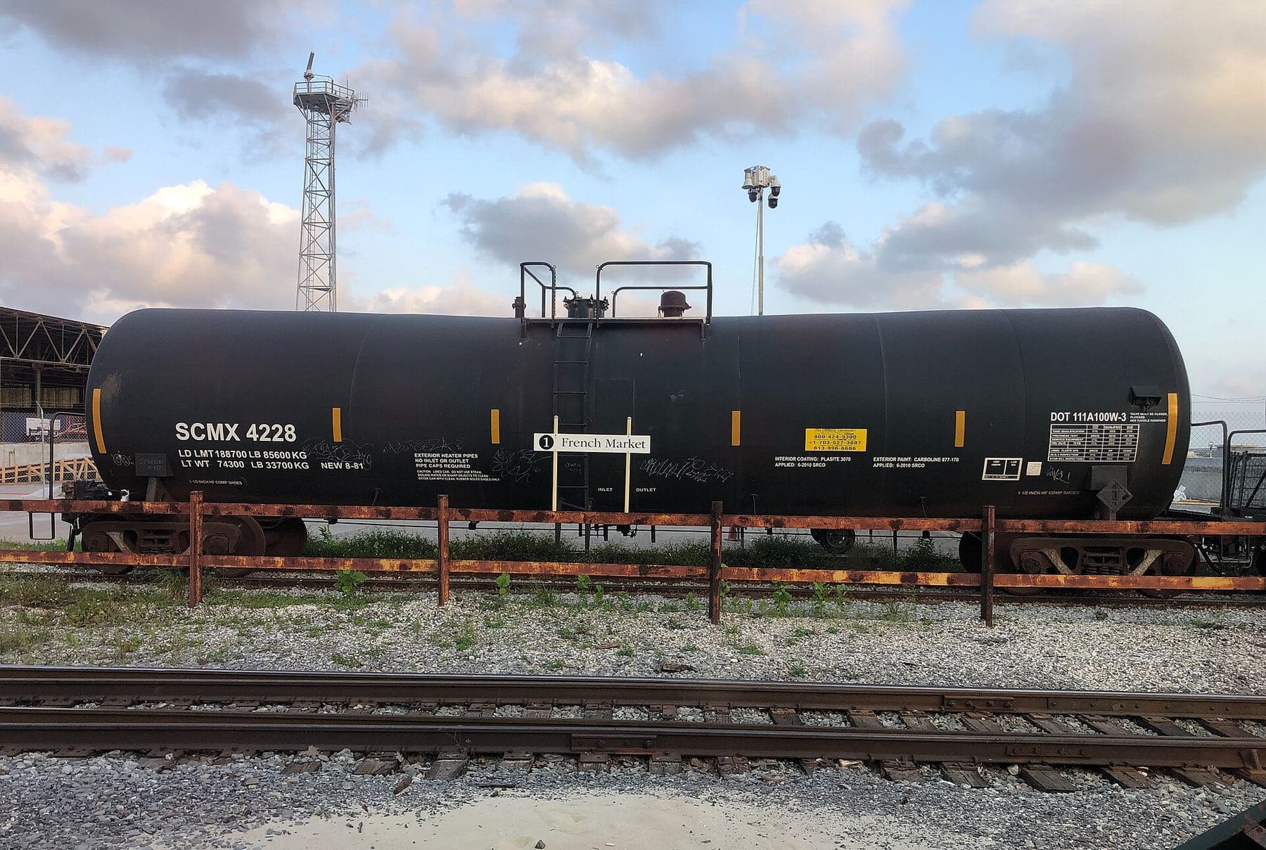 A rail tank car used for bulk liquid transport