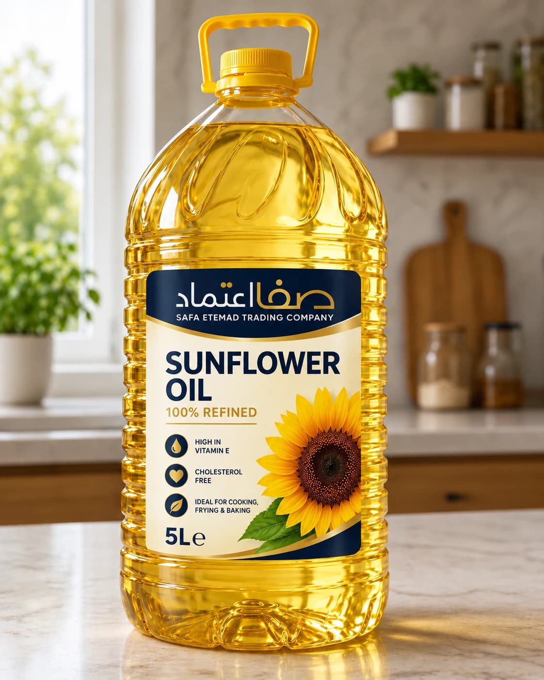A 5-litre bottle of Safa Etemad sunflower oil